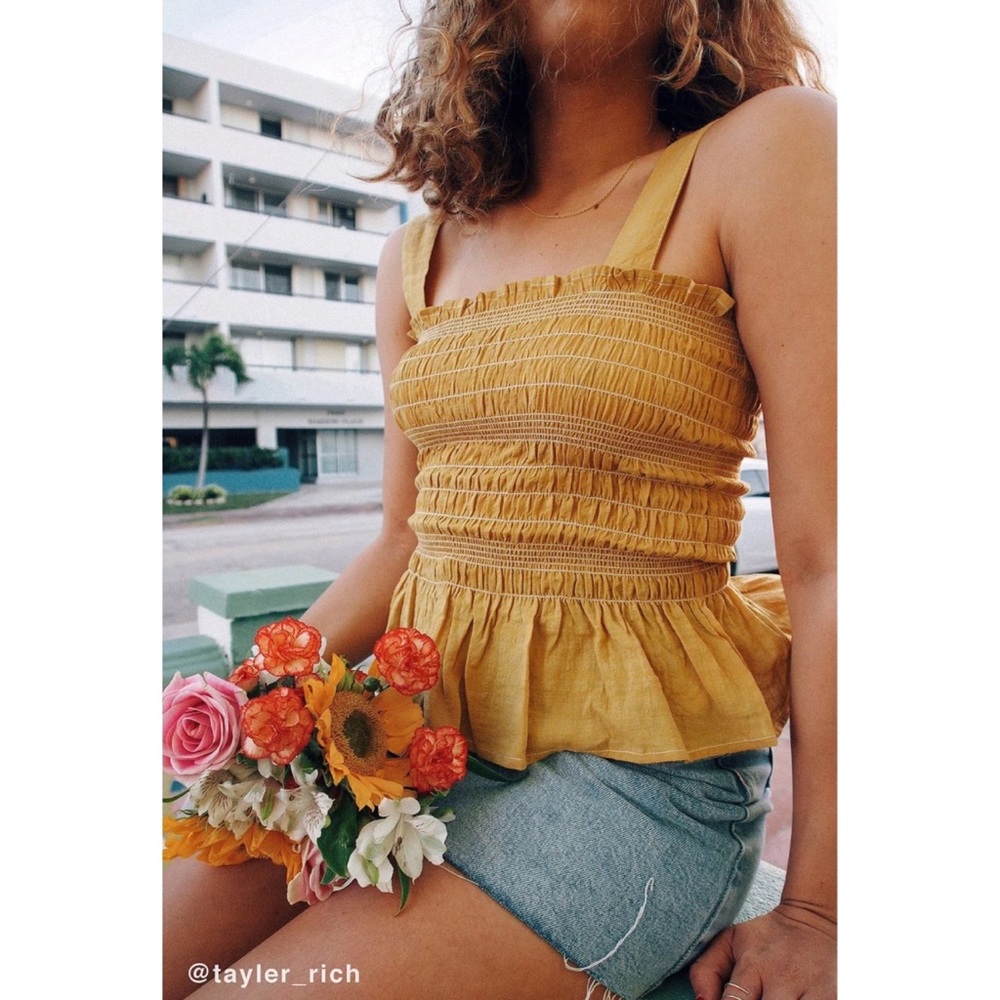 Urban outfitters yellow smocked tank top